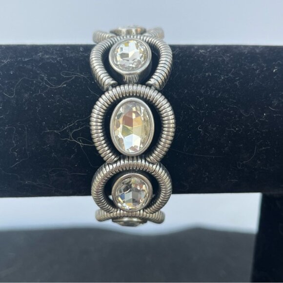 Lia Sophia Coil Clear Cut Crystals Silvertone Stretch Bracelet - Picture 1 of 6